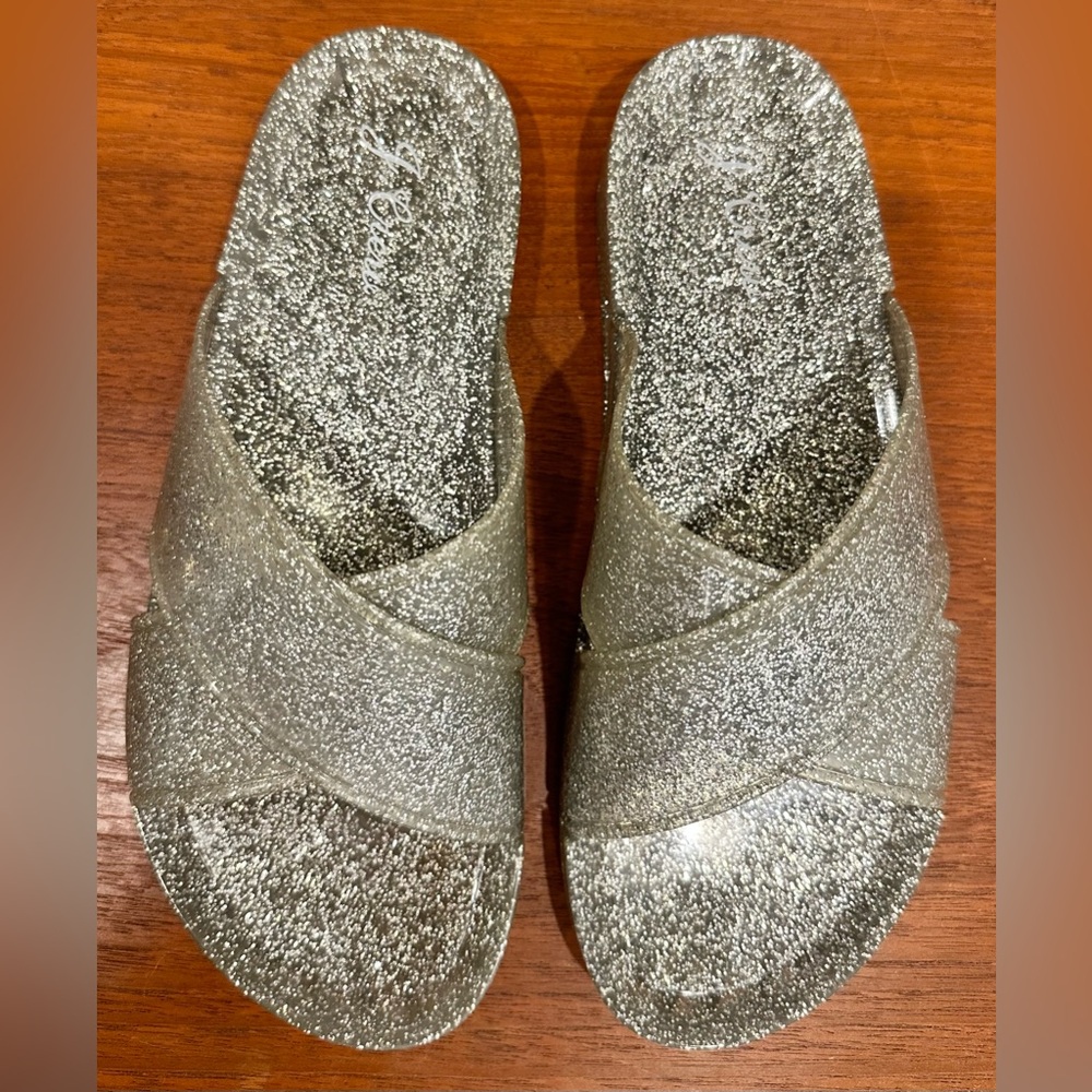 J.Crew Criss-Cross Slides in Glitter - Bright Silver